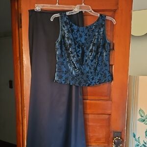 Teal & Black Satin 2-piece Gown